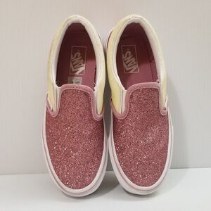 Vans Classic Slip On Kids Girls Pink Two Tone Glitter Size 2 Sneakers Skate Shoe